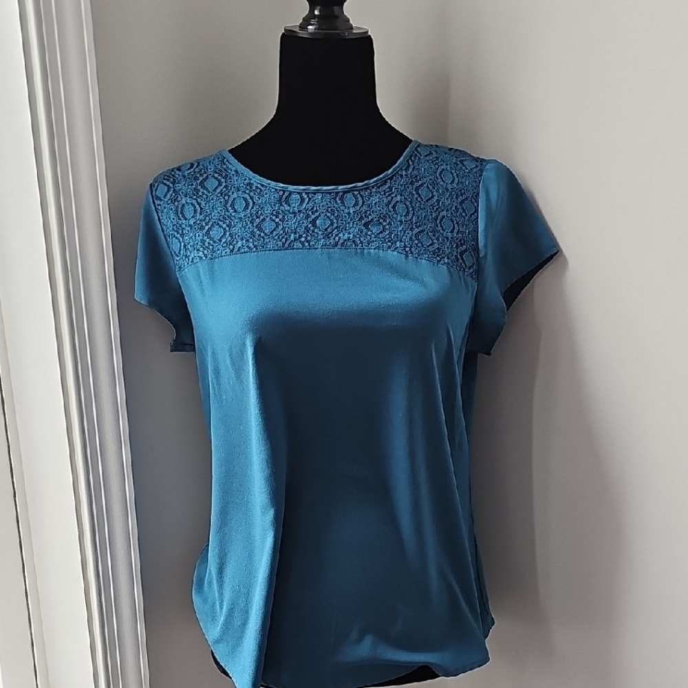 Van Heusen Teal Lace Accent Blouse